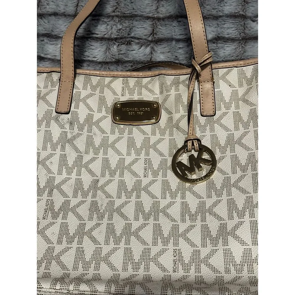 Michael Kors Beige and Cream Large Tote Bag